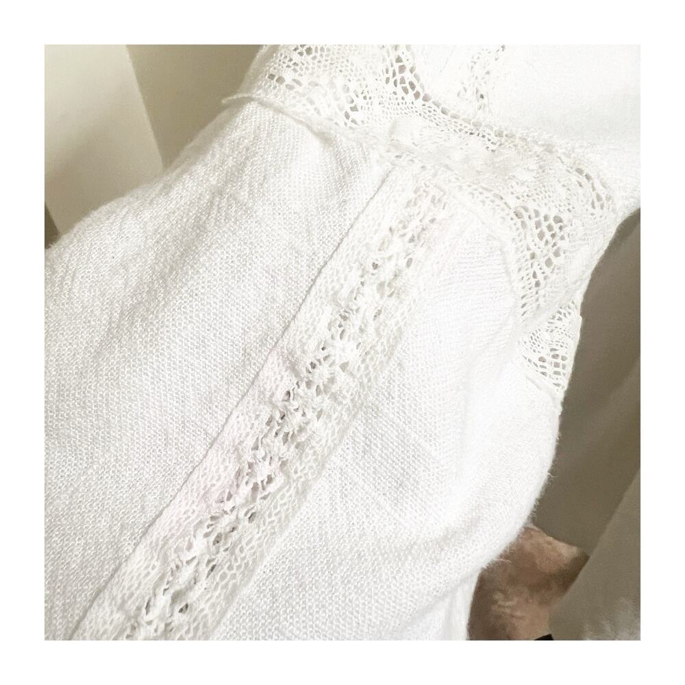 Spell & The Gypsy Blouse Women's Large White Linen Tassel Ties Bohemian Peasant - Picture 13 of 14